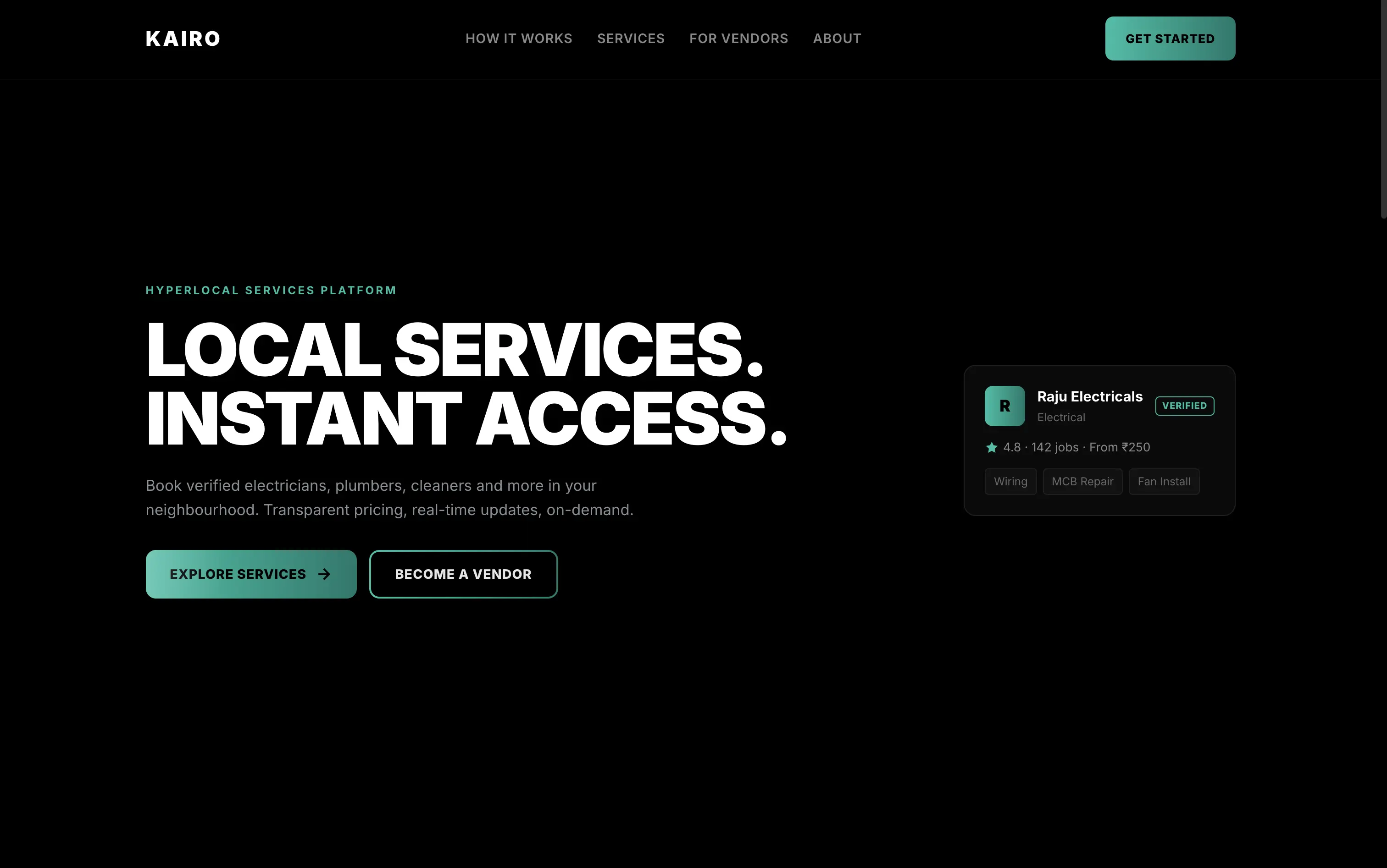 Kairo services platform screenshot